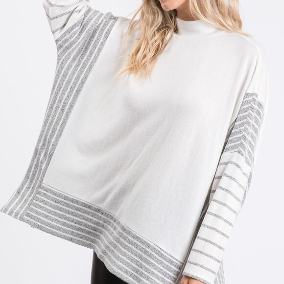 Striped Contrast Knit Pullover Top - Picture 1 of 4